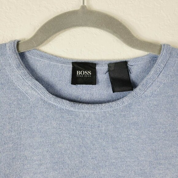 Vintage Hugo Boss Sz Large Knit Sweater Short Sleeve Light Blue Preppy Casual - Picture 6 of 9